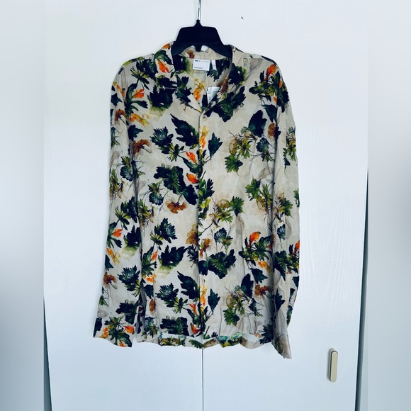 ASOS design men Botanical print button up long sleeve shirt multi color XLarge - Picture 3 of 9